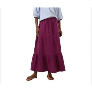 Pact Tiered Maxi Skirt Magenta Cotton Elastic Waist Drawstring Pockets XL